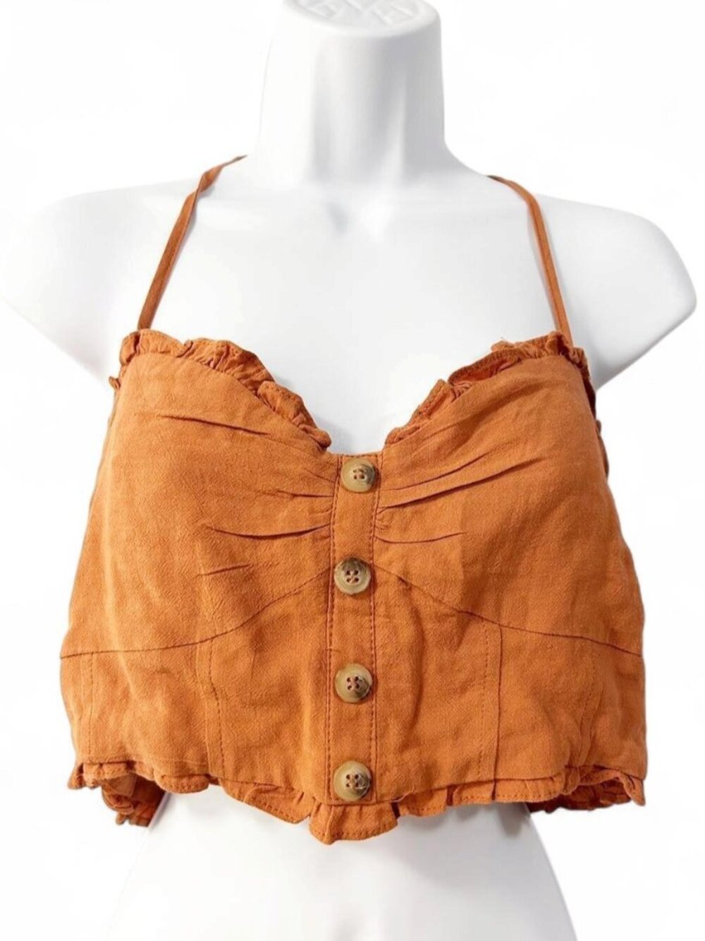 Fashion Nova Linen Halter Top Cropped XL orange Boho Festival Western Country